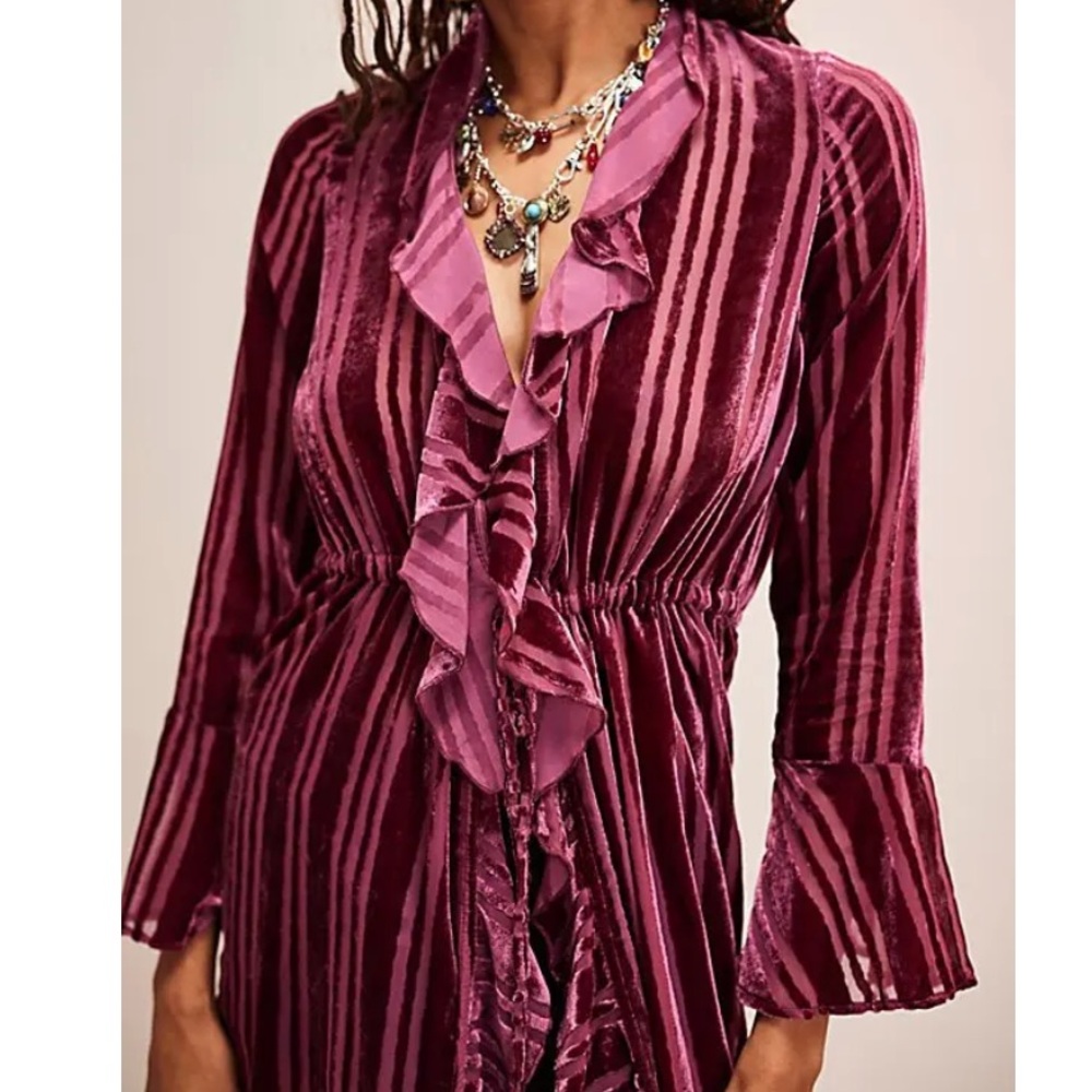 Free People Polly duster Velvet Stripe Duster in red